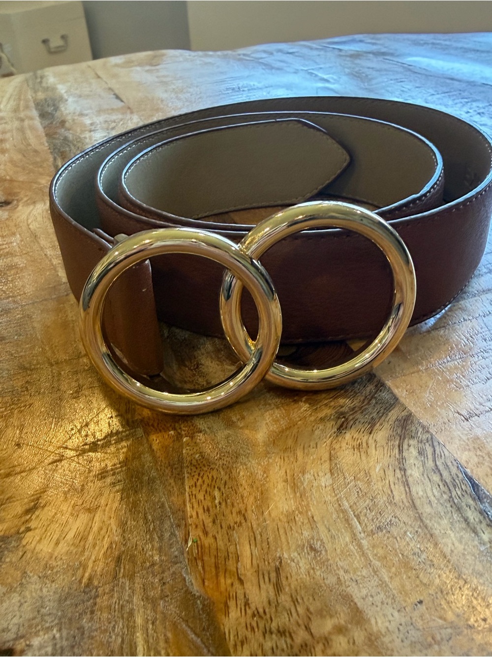 Brown Leather Double-Ring Belt EXPRESS M